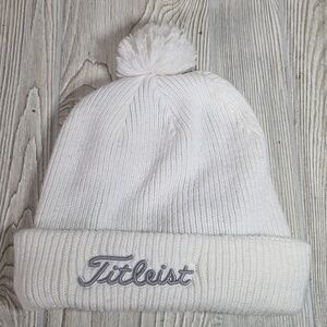 Titleist White Cable Knit Pom Pom Beanie Golf Hat